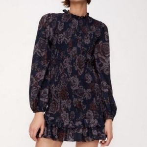 Zara Purple & Blue Smocked mini dress, Size S